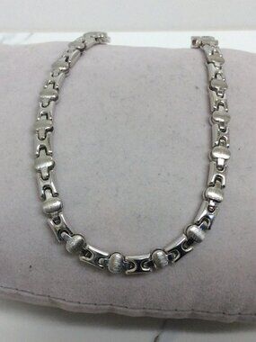 Lady's 14k WHITE Solid Real Gold XO Hearts Kisses Bracelet 7 1/4'' 12.10gr